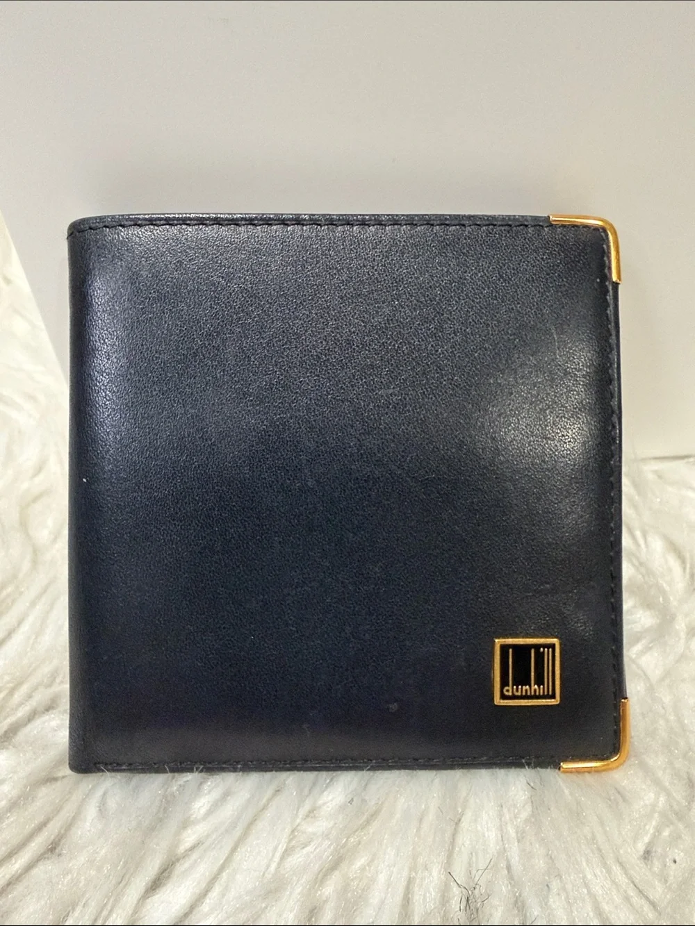 DUNHILL Black Leather Bifold Wallet with Gold Accents